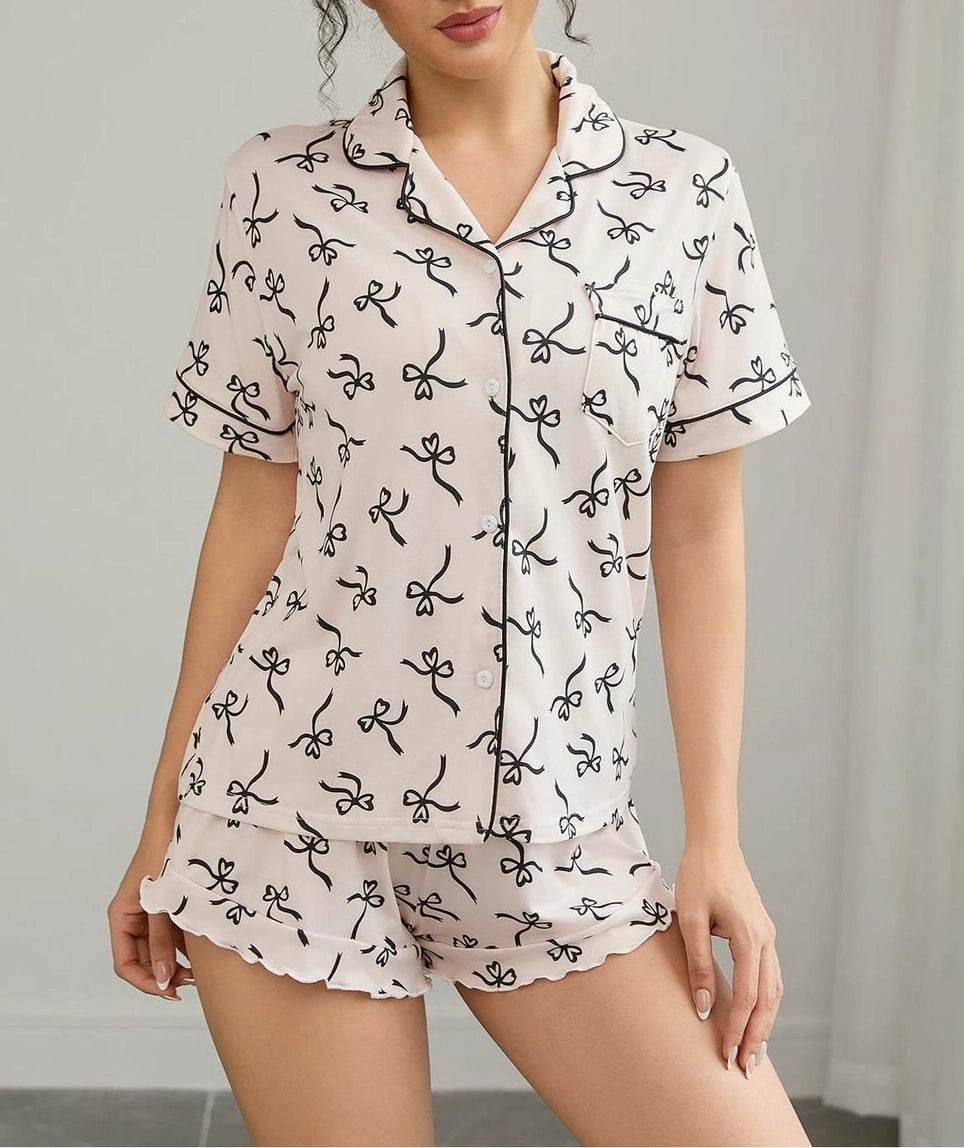 Hidden Brand bow print short pajamas set