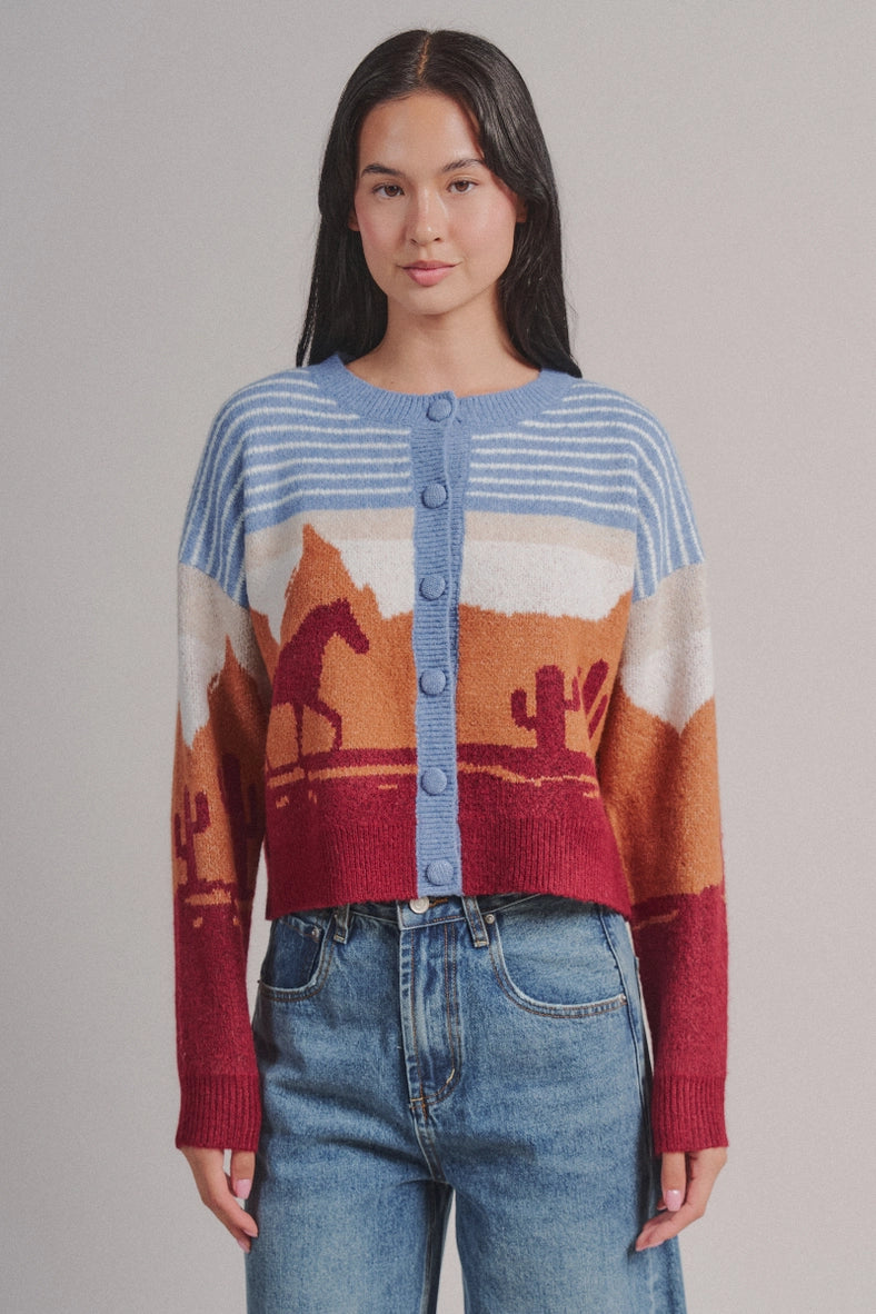 Urban Daizy western desert scene cropped cardigan