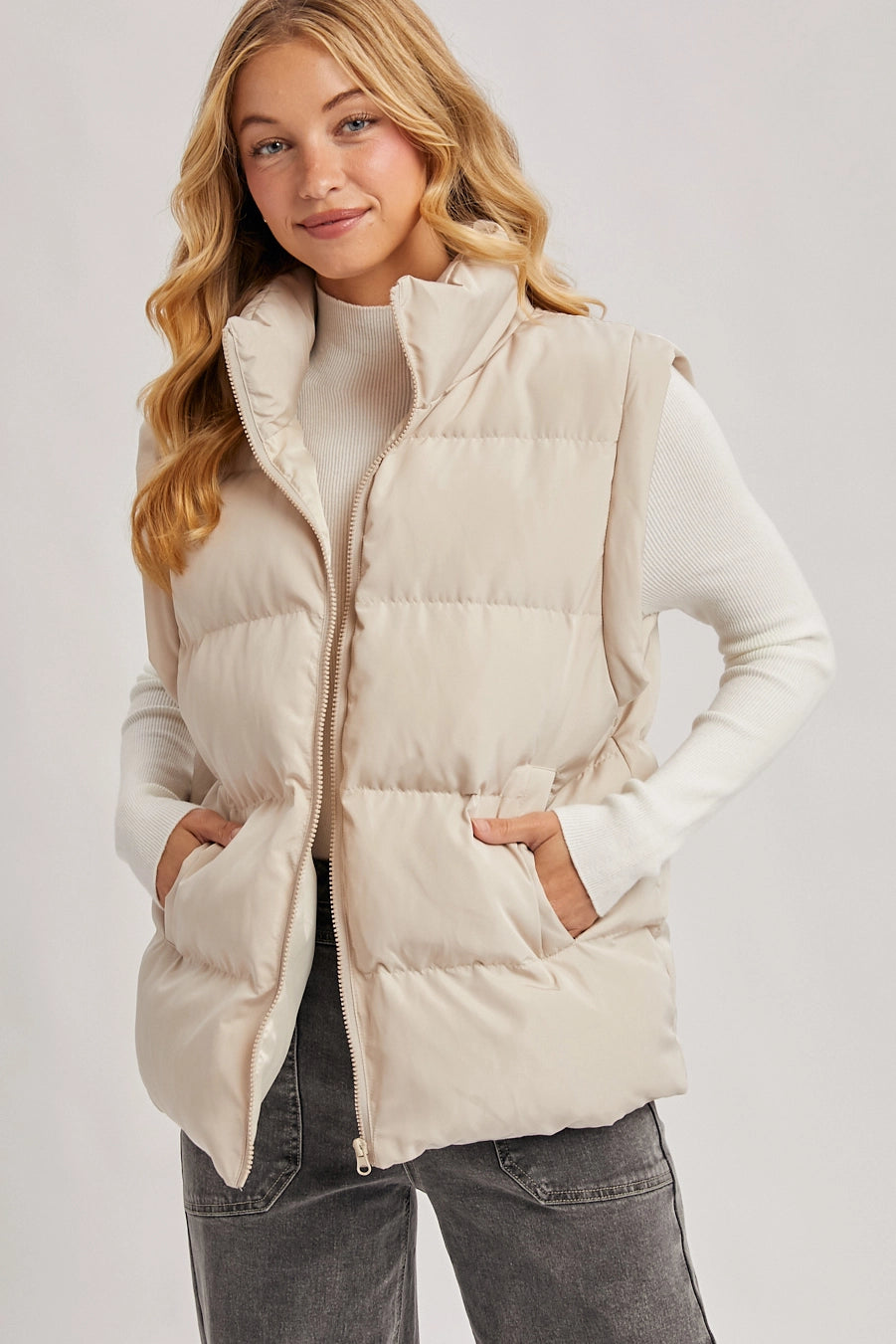 Bluivy funnel neck collar quilted puffer vest