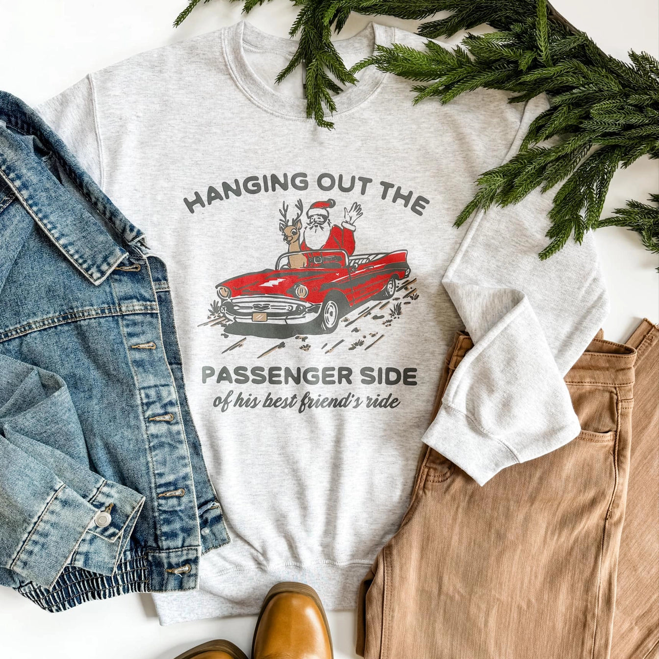 Mugsby Santa passenger side crewneck sweatshirt