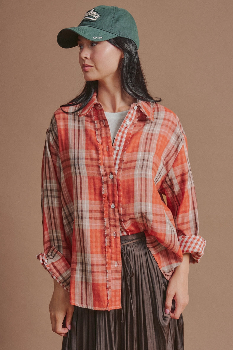 Urban Daizy double gauze plaid oversized shirt
