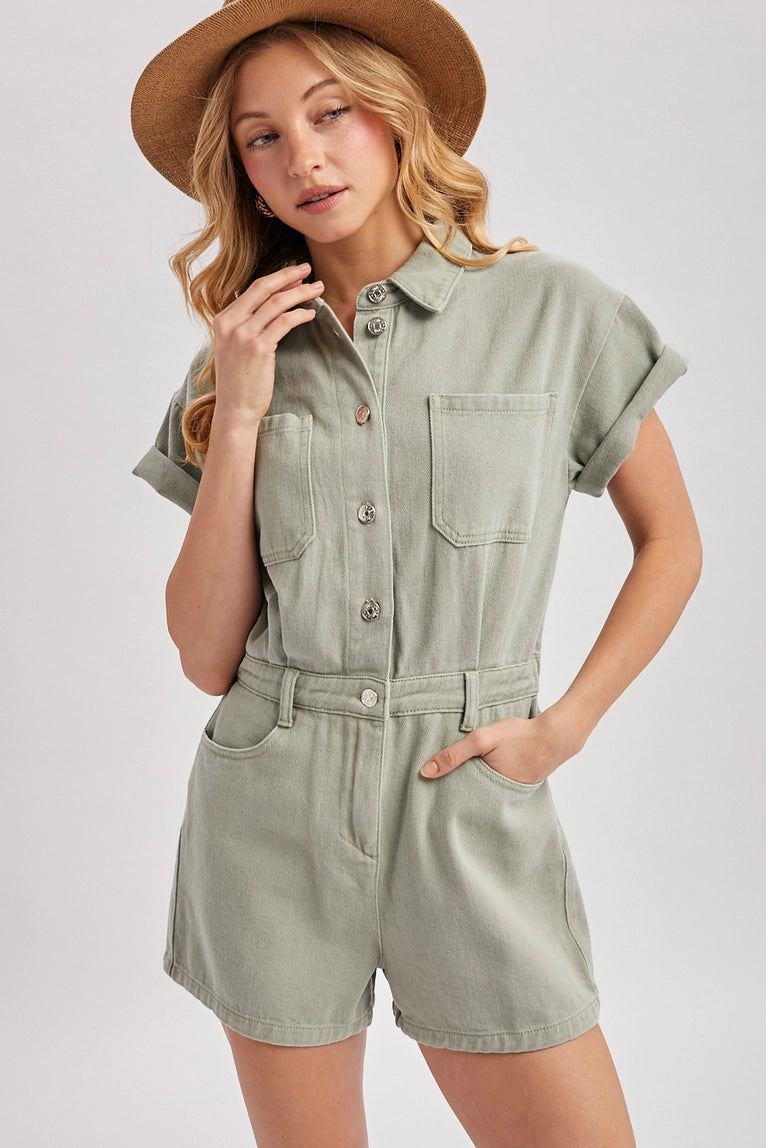 Bluivy button down short sleeve denim romper