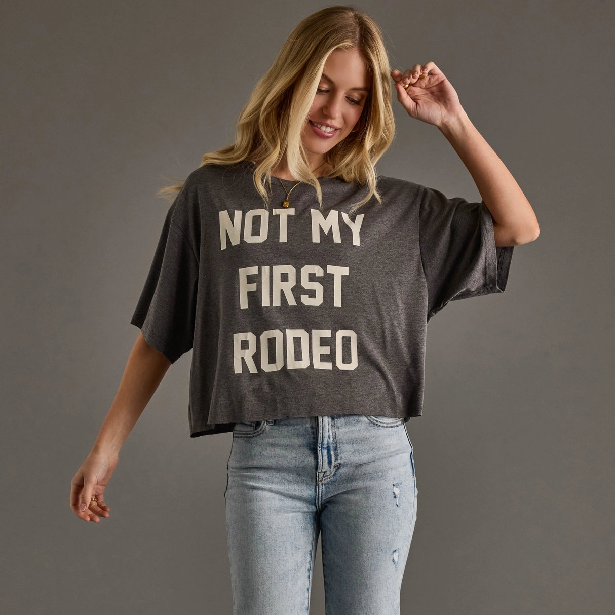 Panache Apparel Co. not my first rodeo cropped tee