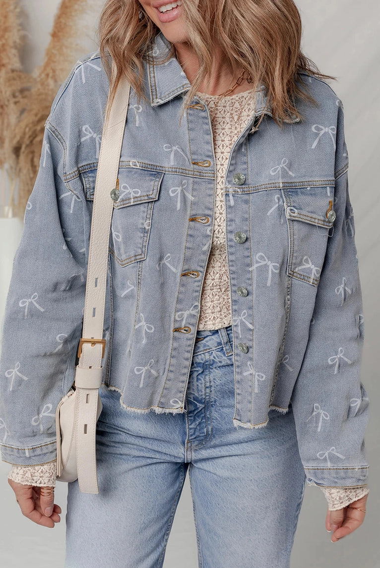 Lovesoft bow knot print denim jacket
