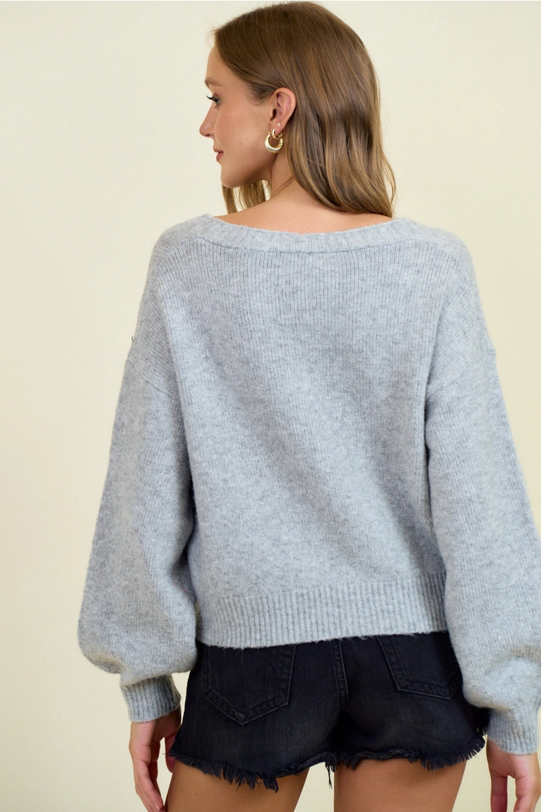 Doe and Rae floral applique button down cardigan