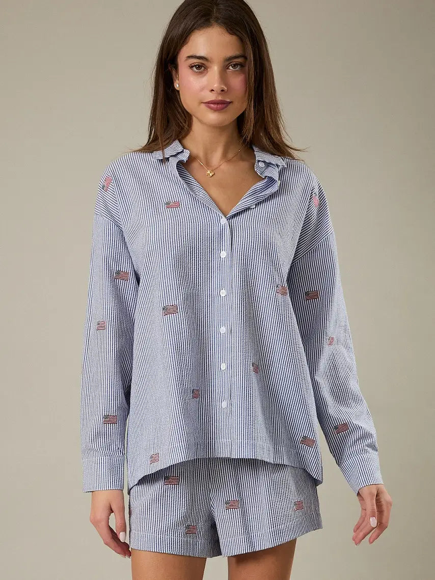 Sunday Edition stripe flag embroidered oversized shirt