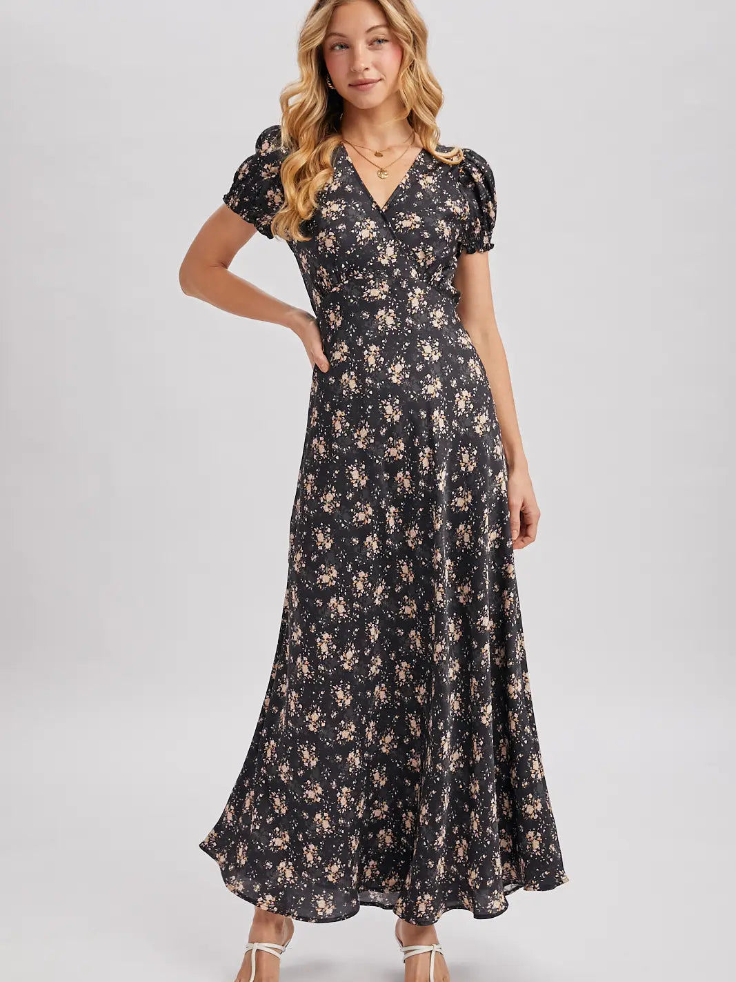 Bluivy ditsy floral v-neck maxi dress