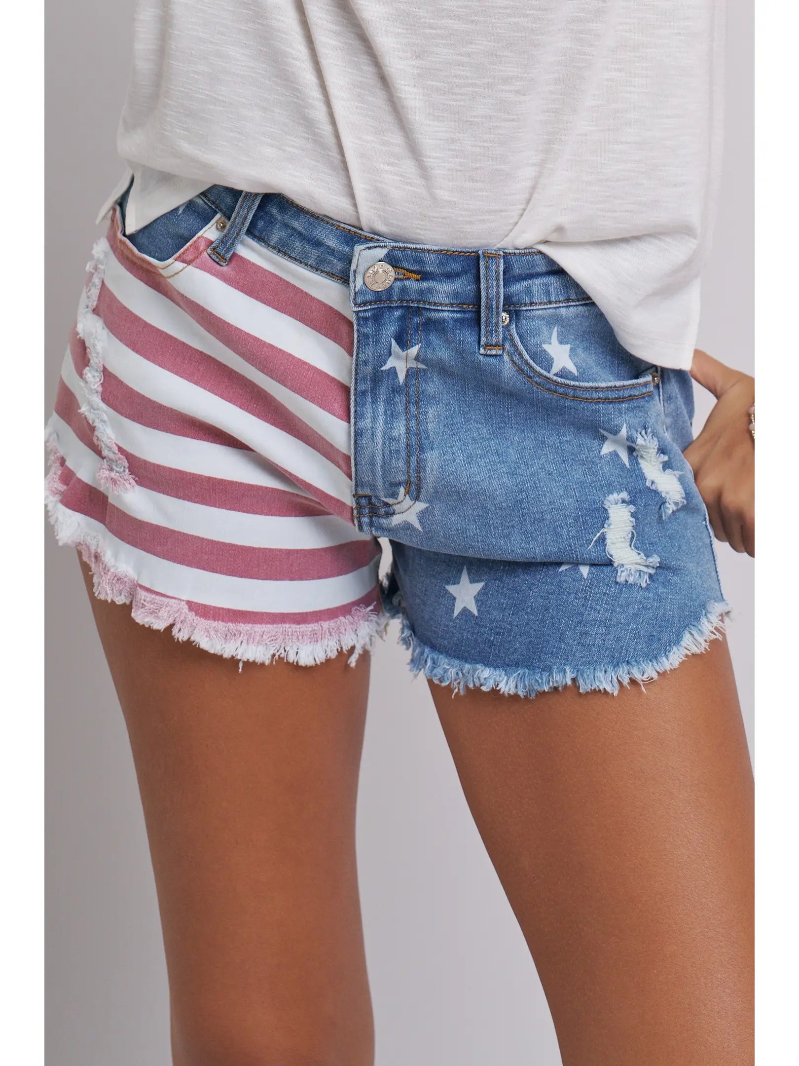 Urban Daizy stars and stripes cutoff distressed denim shorts