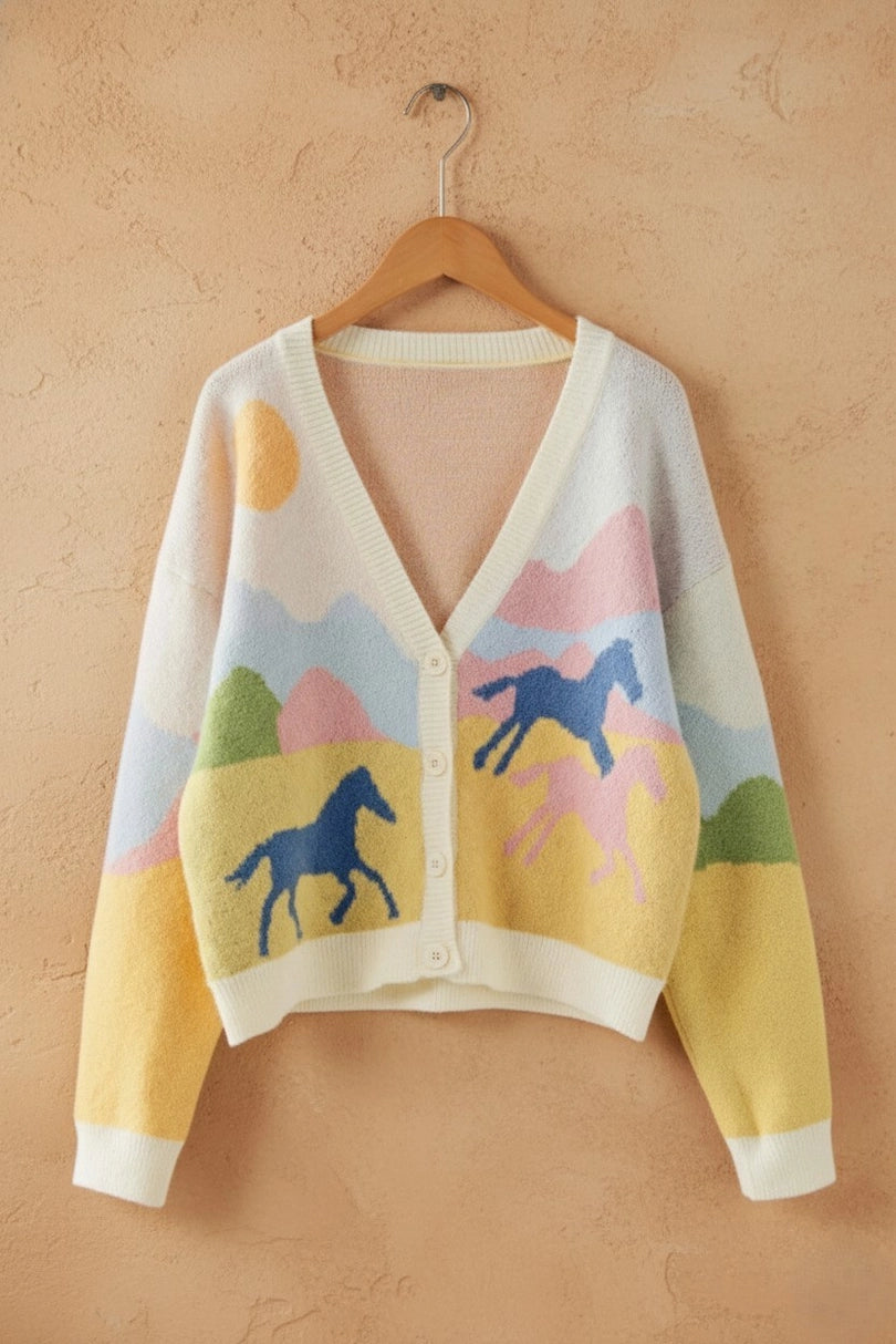 Urban Daizy landscape horse jacquard knit cardigan