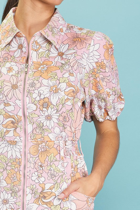 Skies are Blue puff sleeve floral zip-up dress