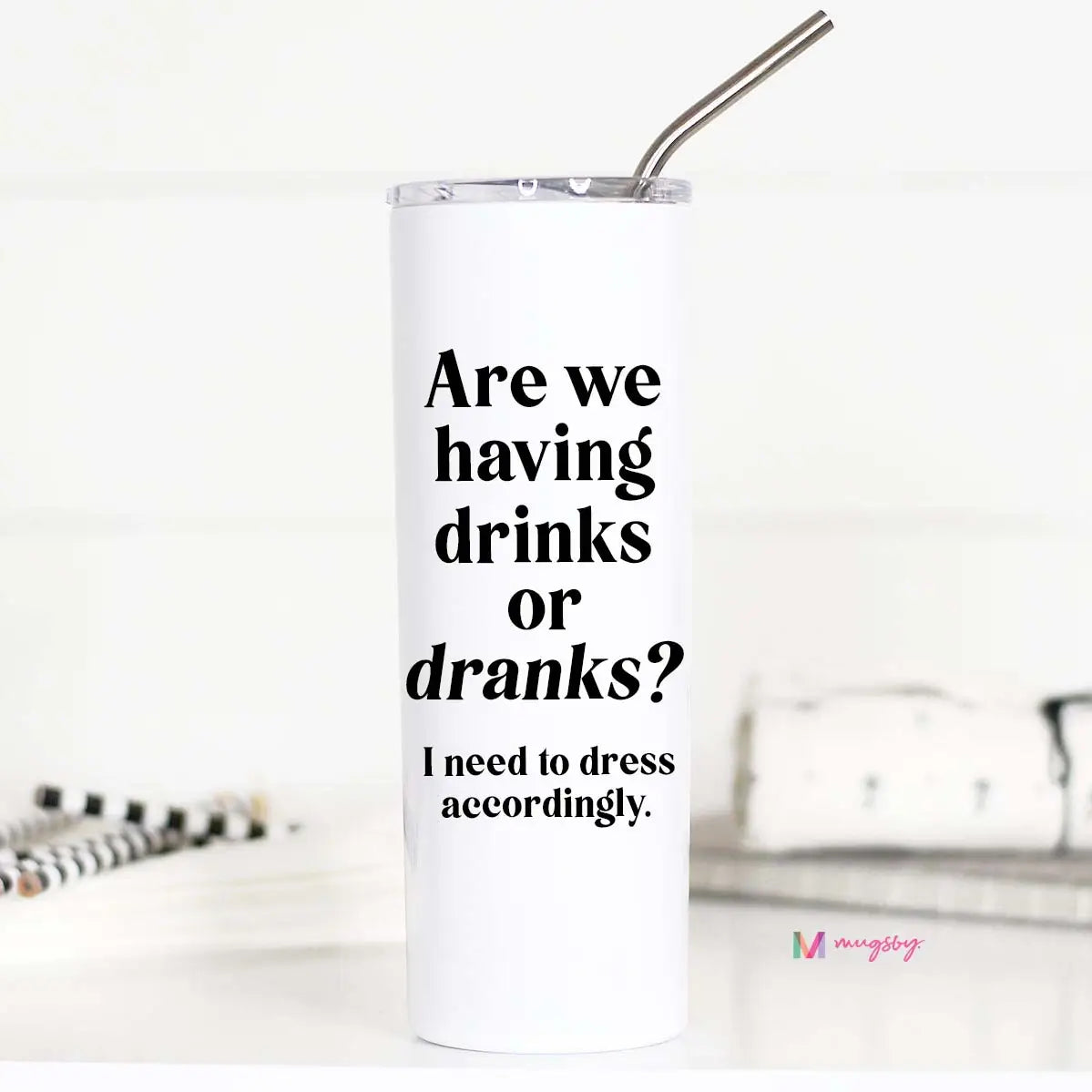 Mugsby drinks or dranks stainless steel travel cup