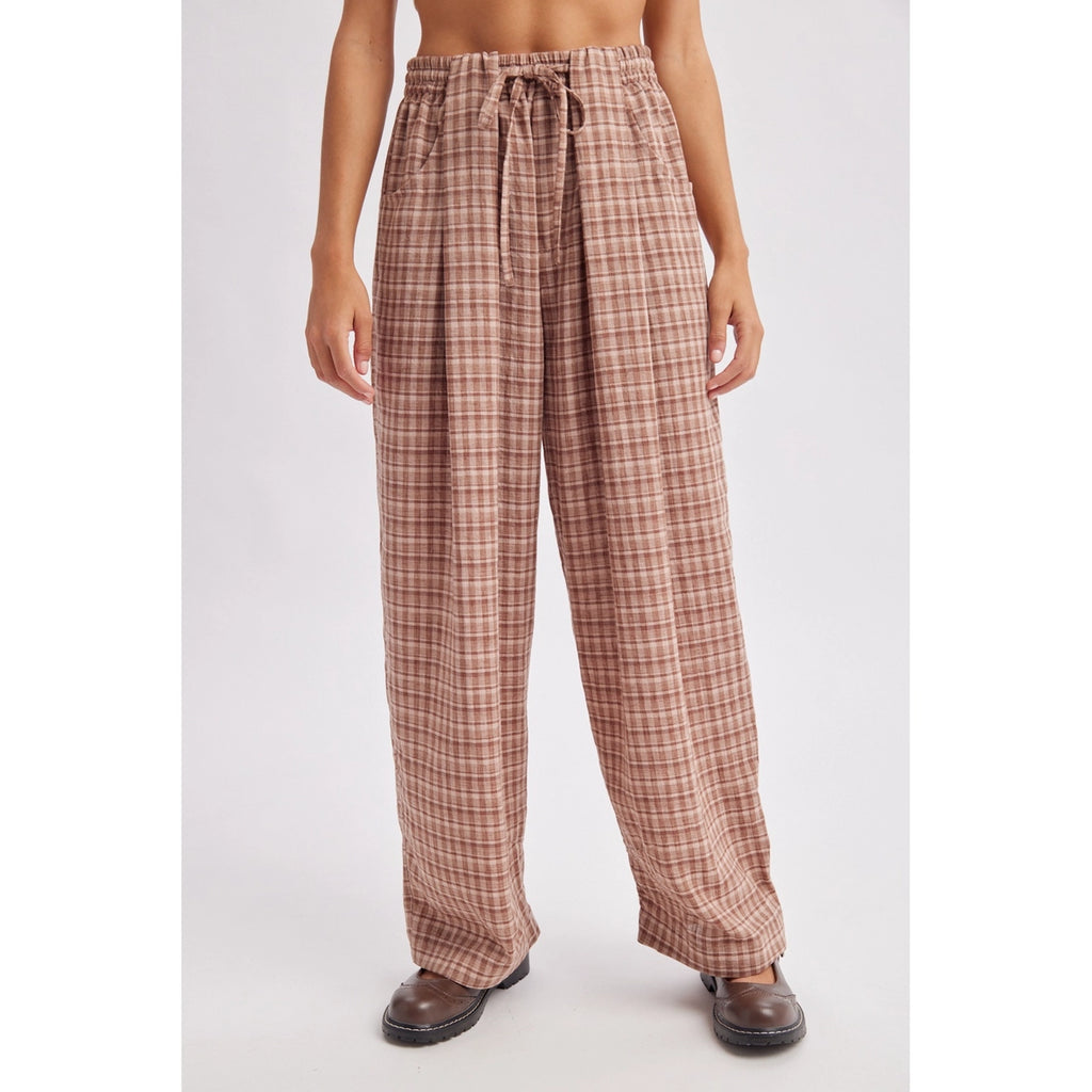 Wishlist Apparel plaid wide leg pleated pants