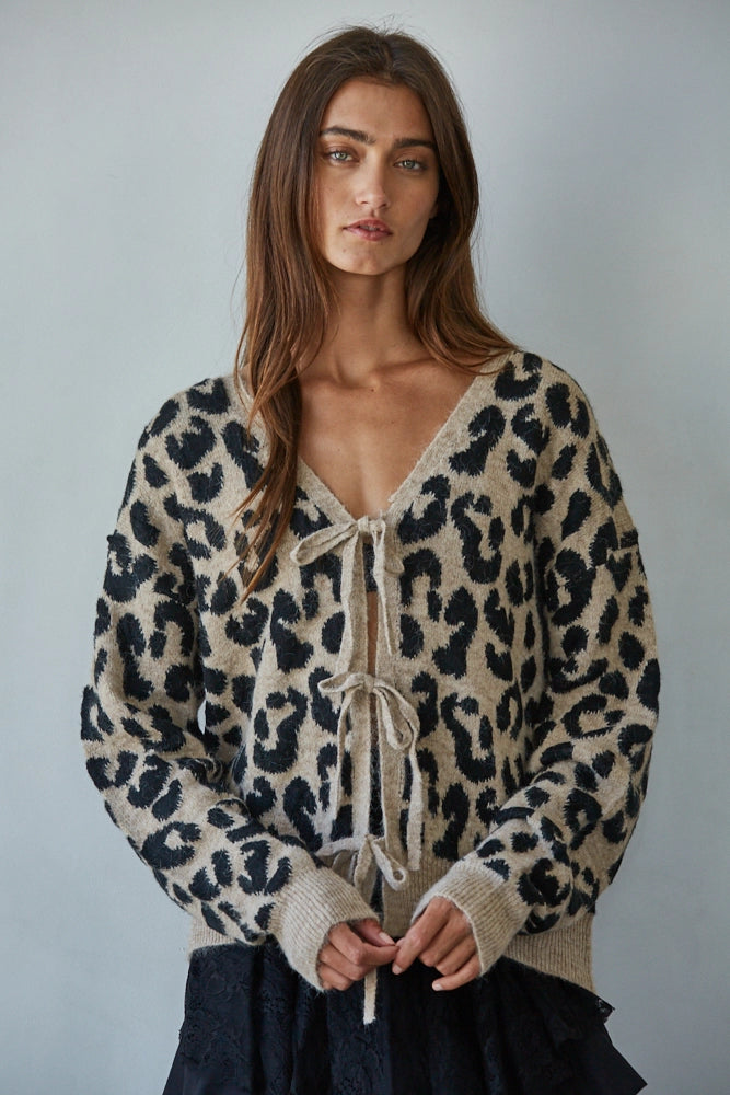 By Together animal print tie-front knit cardigan