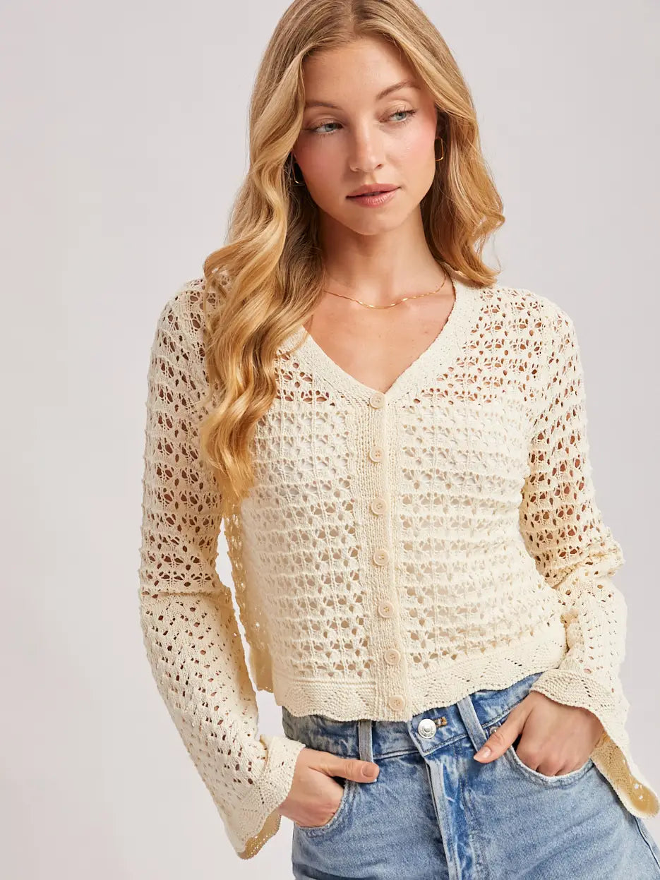 Bluivy button down open-knit crochet cardigan