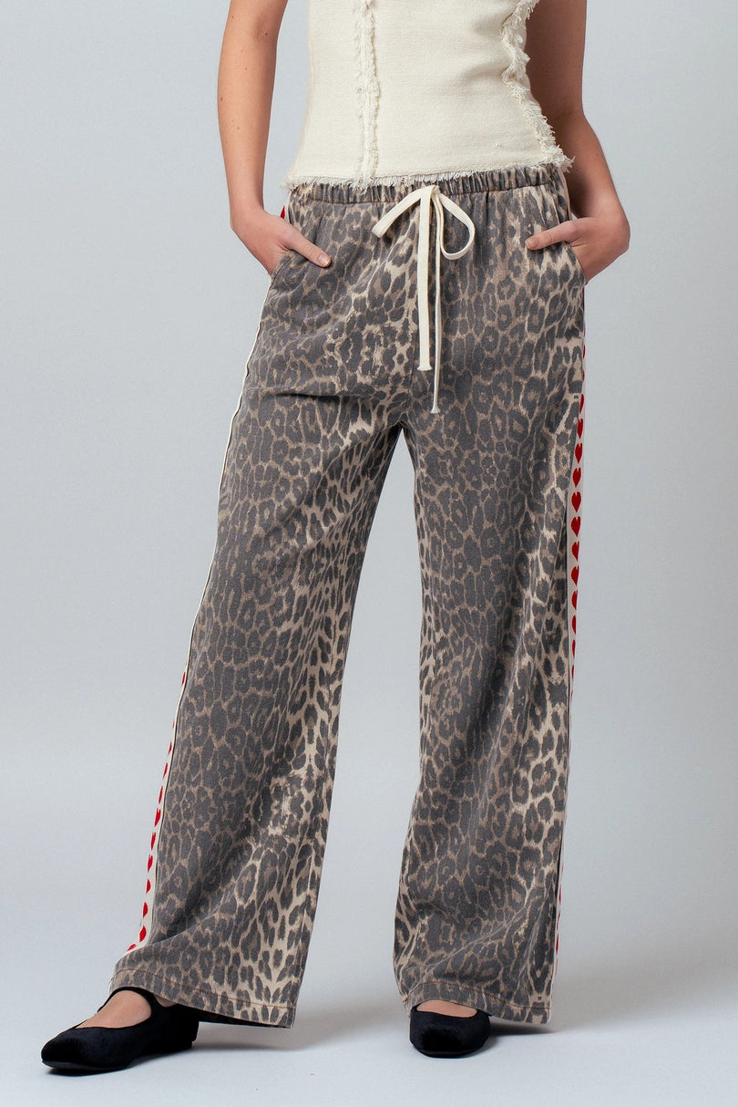 Urban Daisy leopard print heart side stripe pants