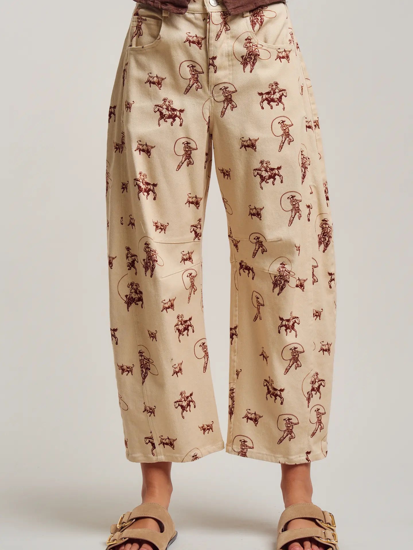 Urban Daizy western toile print barrel leg pants