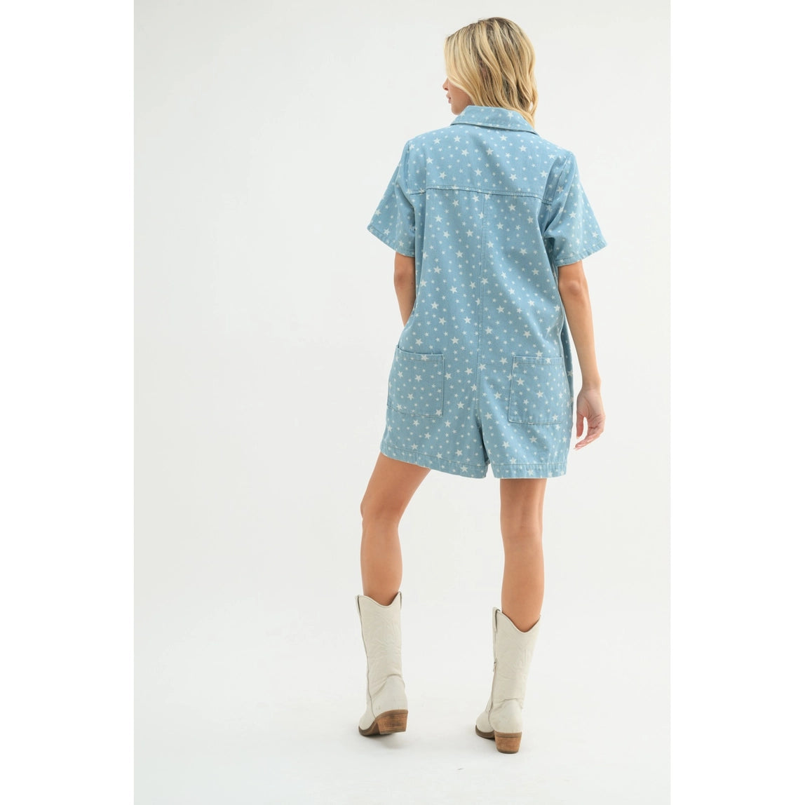 Wishlist Apparel star print denim short romper