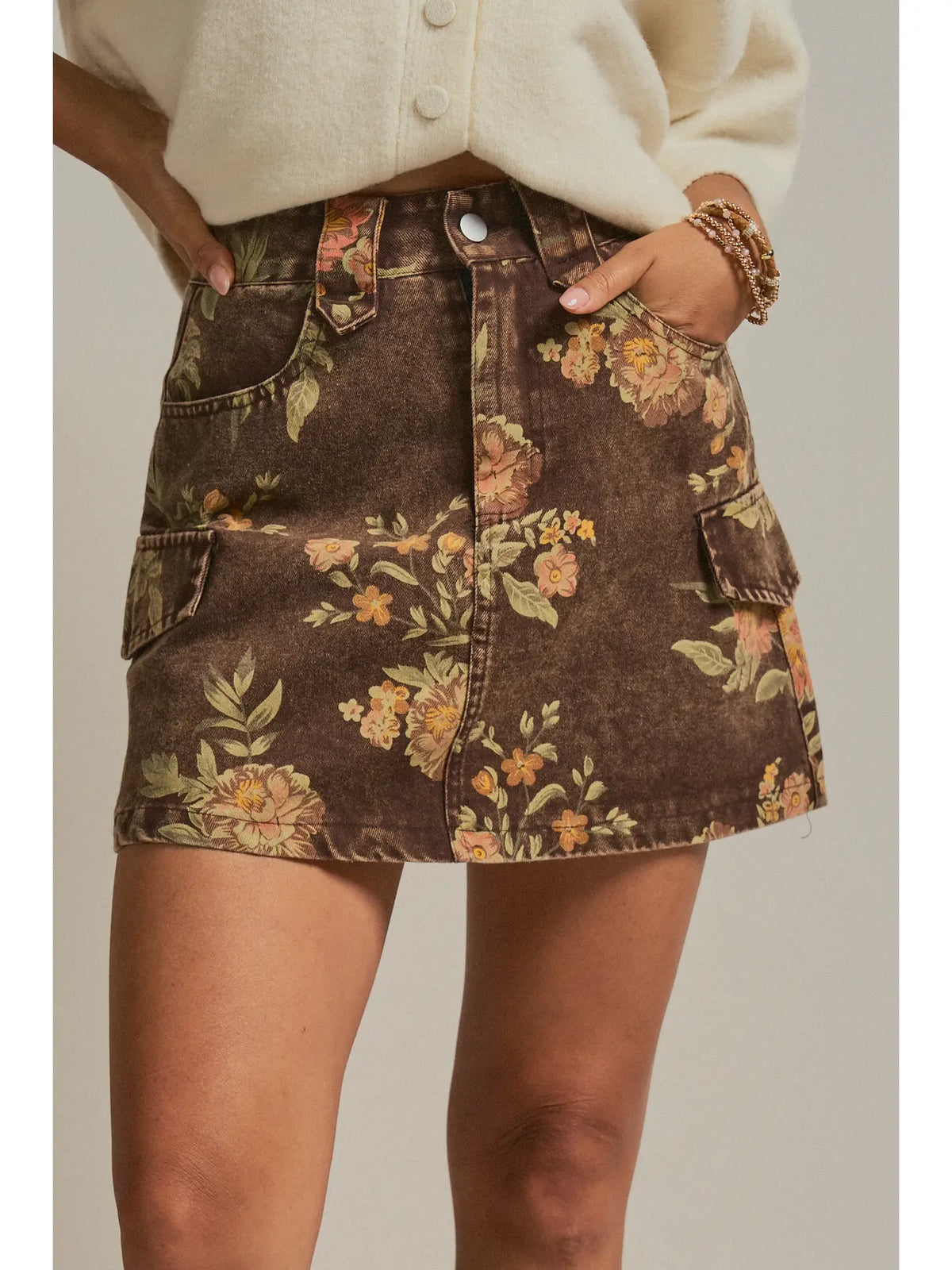 Urban Daizy vintage floral denim cargo mini skirt