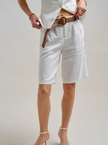 Urban Daizy linen blend belted bermuda shorts