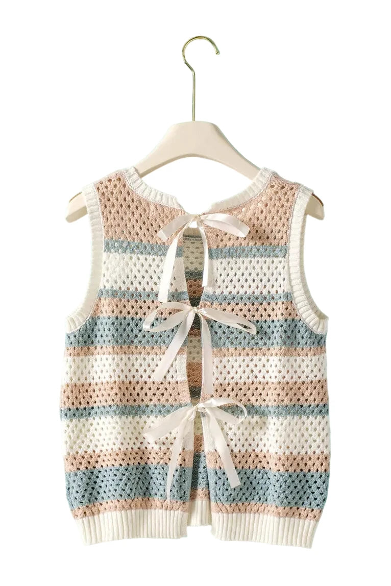 Urban Daizy striped crochet tie back top