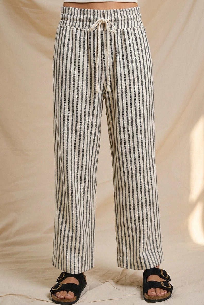 Urban Daizy cotton stripe wide leg drawstring pants