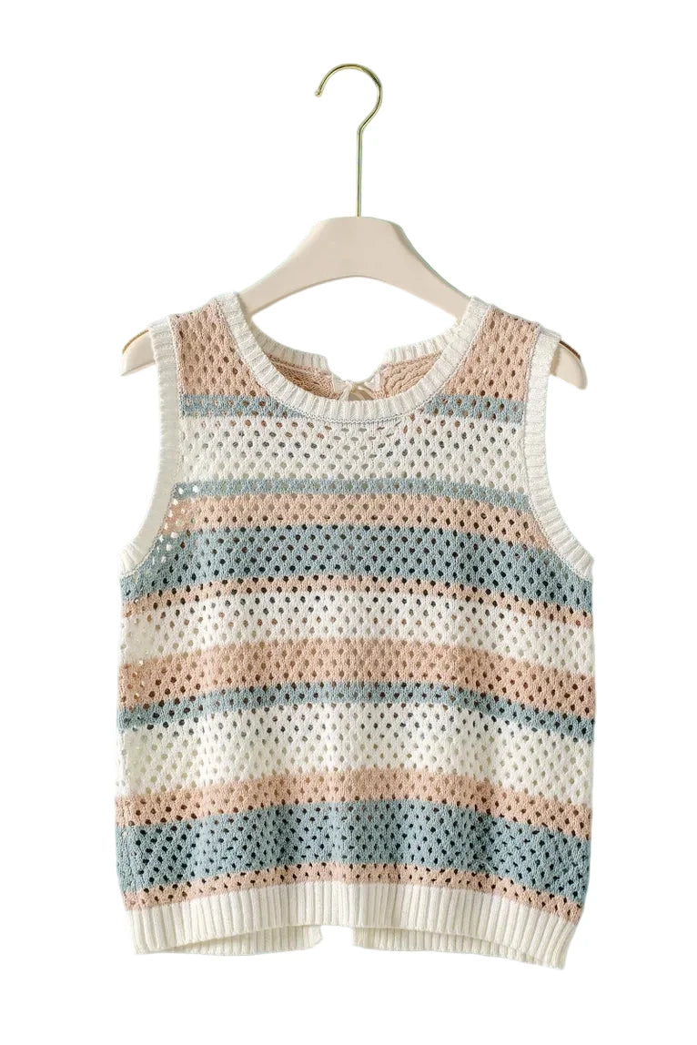 Urban Daizy striped crochet tie back top