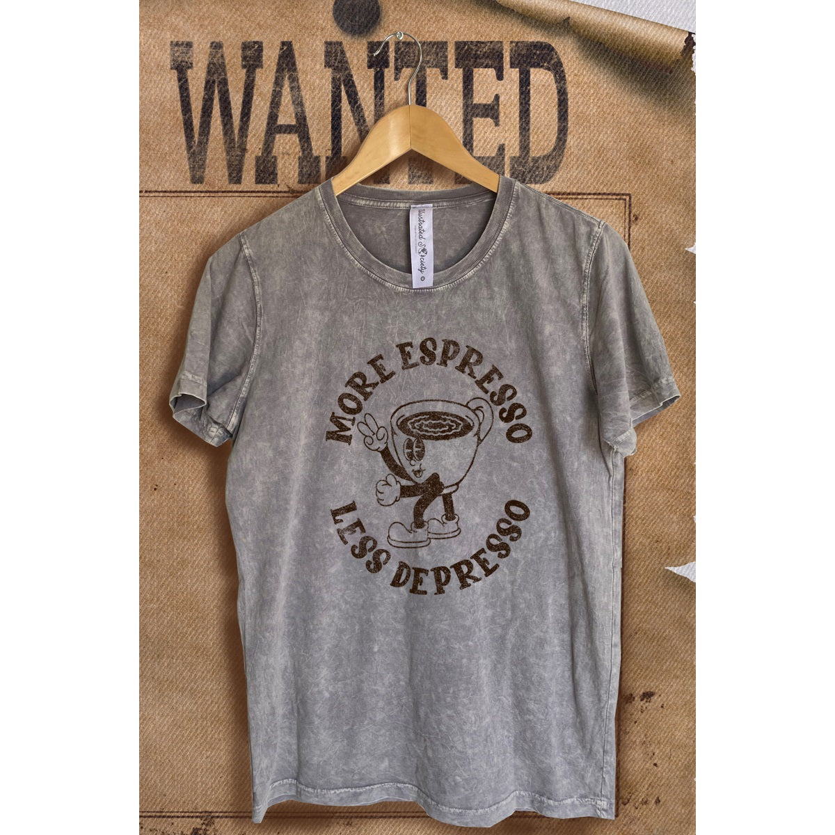 Illustrated Society more espresso less depresso mineral wash tee