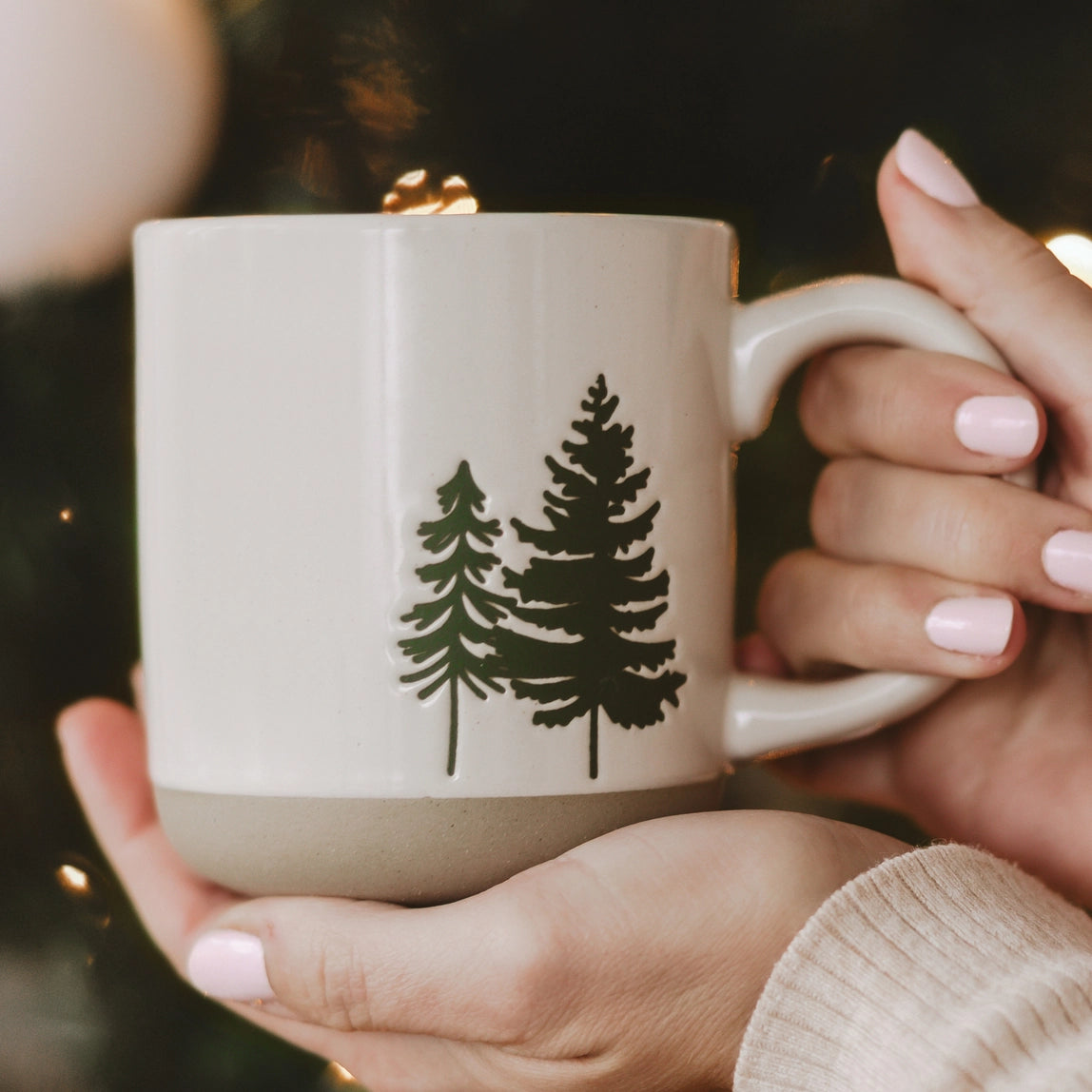 Sweet Water Decor green trees stoneware mug