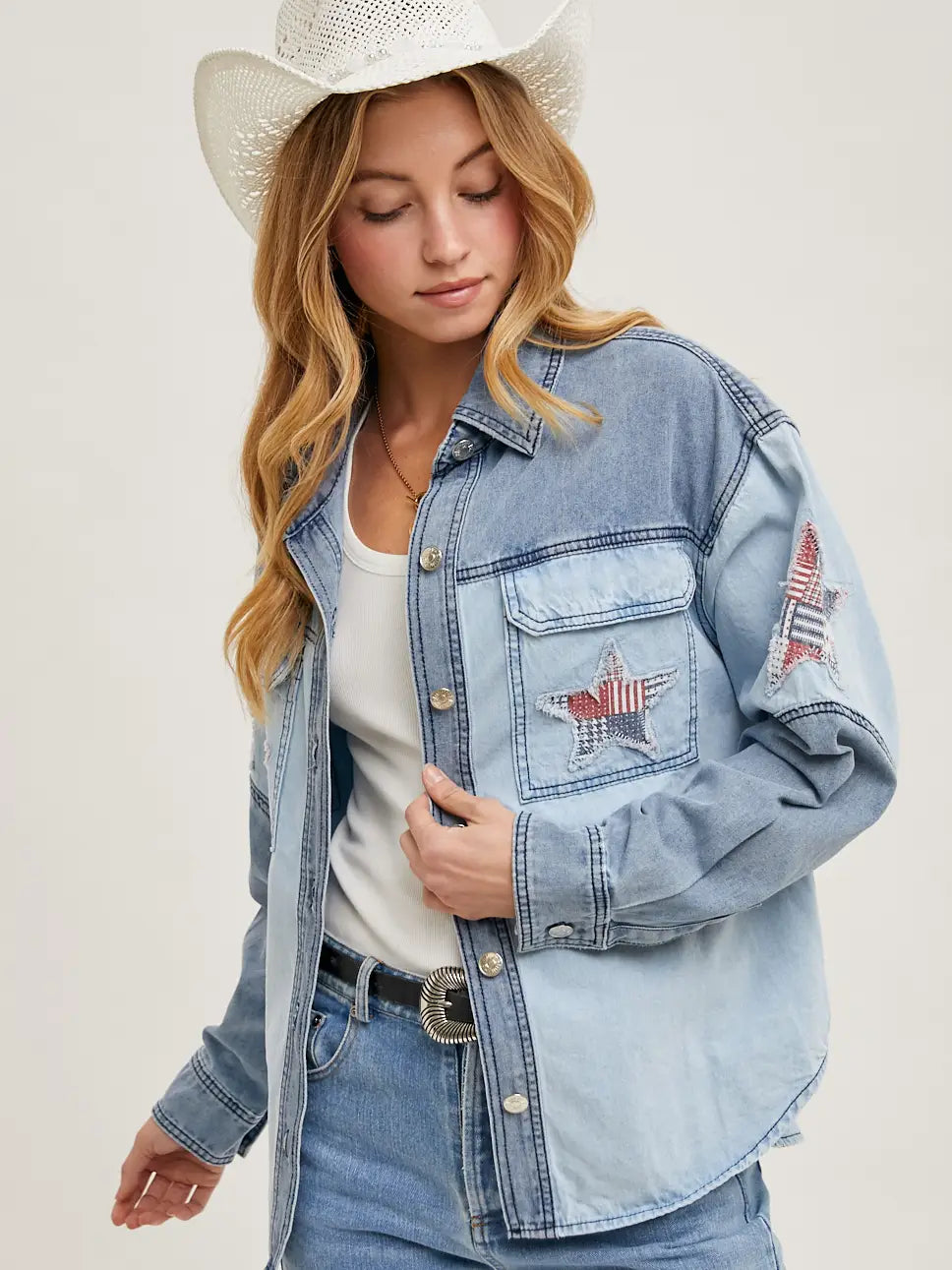 Bluivy denim star patchwork jacket shirt