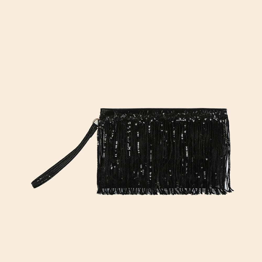 Anarchy Street metallic sequin fringe clutch bag