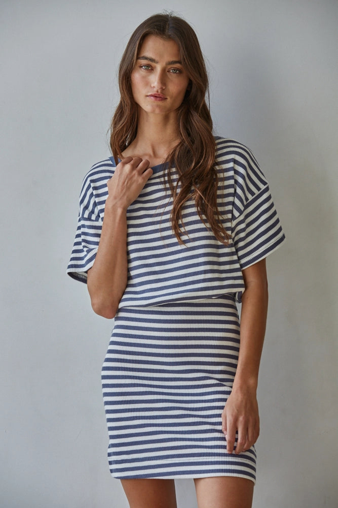 By Together striped ribbed mini dress