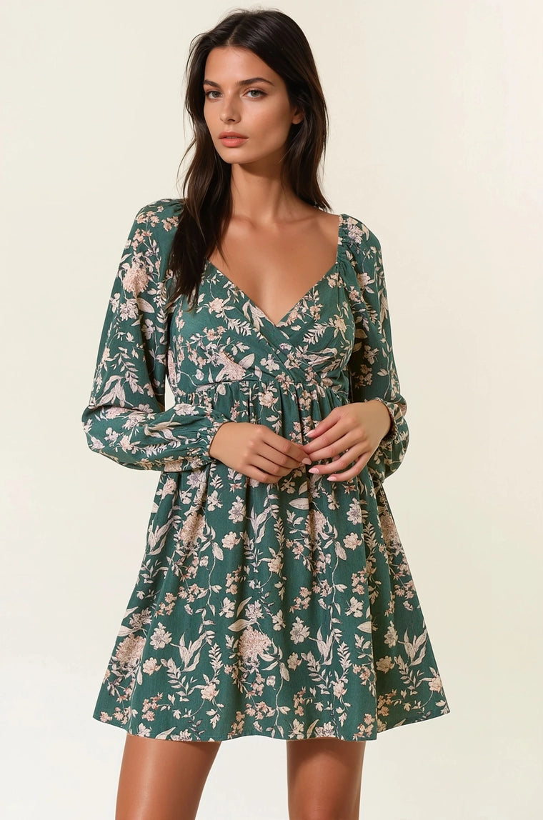 Doe and Rae floral print long sleeve mini dress