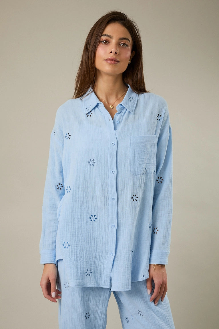 Sunday Edition eyelet button down shirt