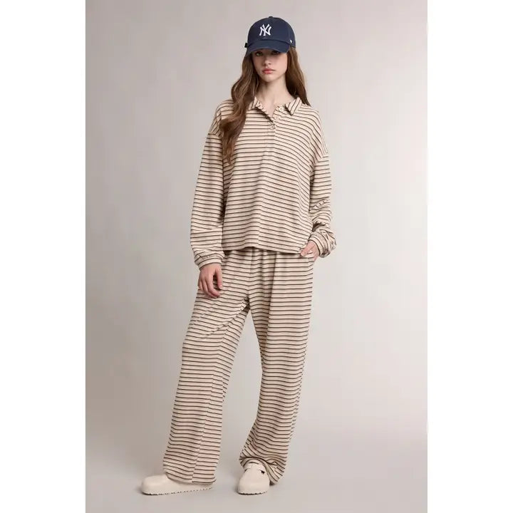 Wishlist Apparel striped henley top & lounge pants set