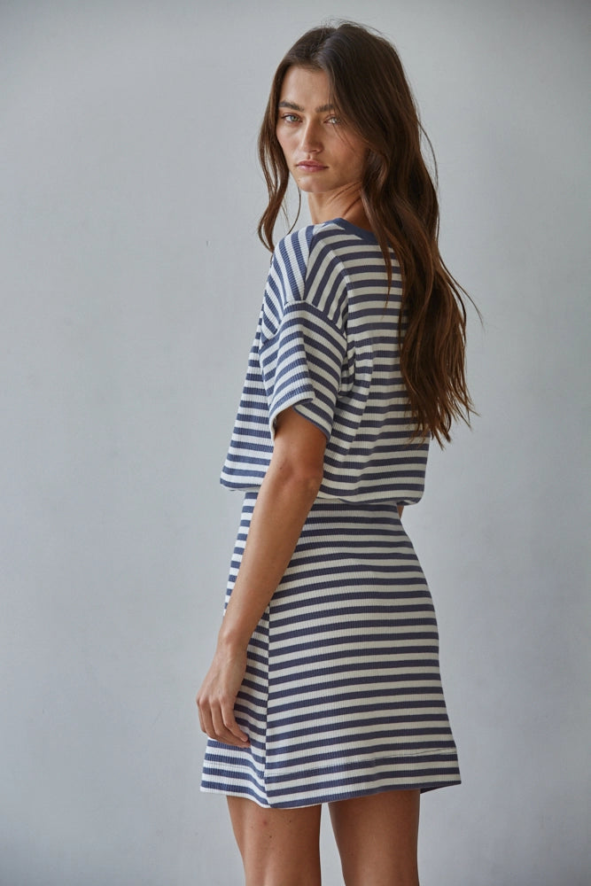 By Together striped ribbed mini dress