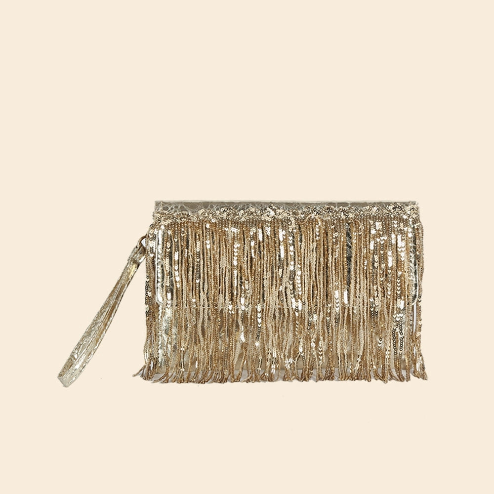 Anarchy Street metallic sequin fringe clutch bag